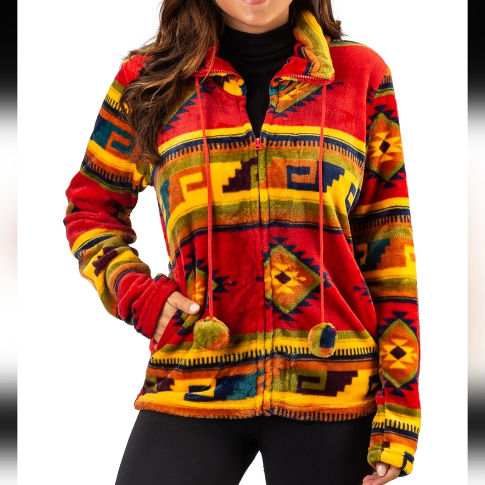 TrailCrest Aztec Geometric Western Flannel Fleece Jacket Size Large